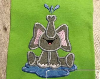 Elephant splashing appliqué machine embroidery design