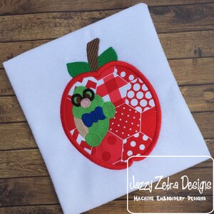 Book Worm in Apple applique machine embroidery design