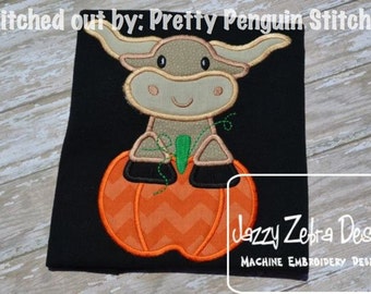 Longhorn with Pumpkin appliqué embroidery design