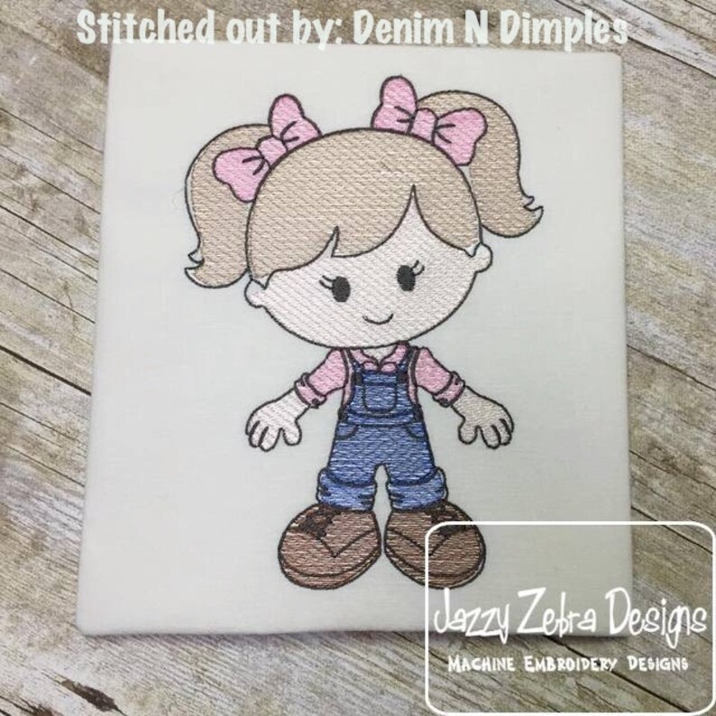 Farmer Girl Sketch Machine Embroidery Design image 1