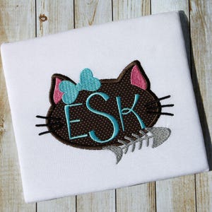 Girl cat monogram frame applique machine embroidery design