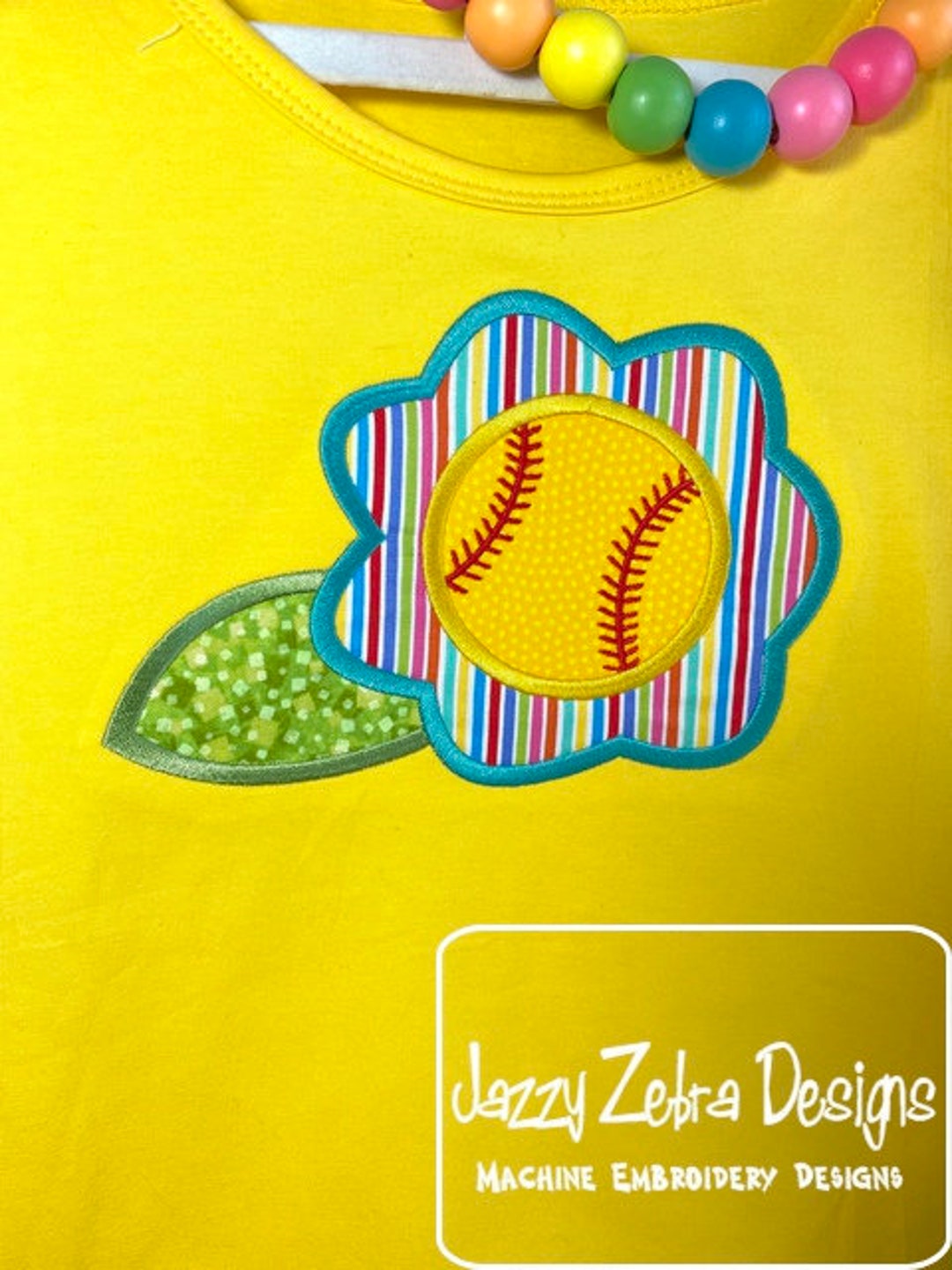 Softball Flower Applique Machine Embroidery Design Etsy