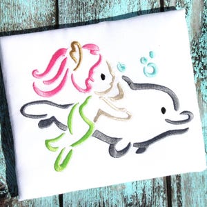 Mermaid with Dolphin satin stitch machine embroidery design