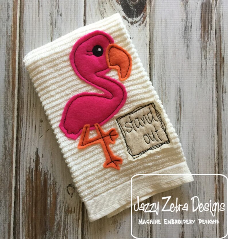 Stand Out saying Flamingo shabby chic bean stitch applique machine embroidery design image 1