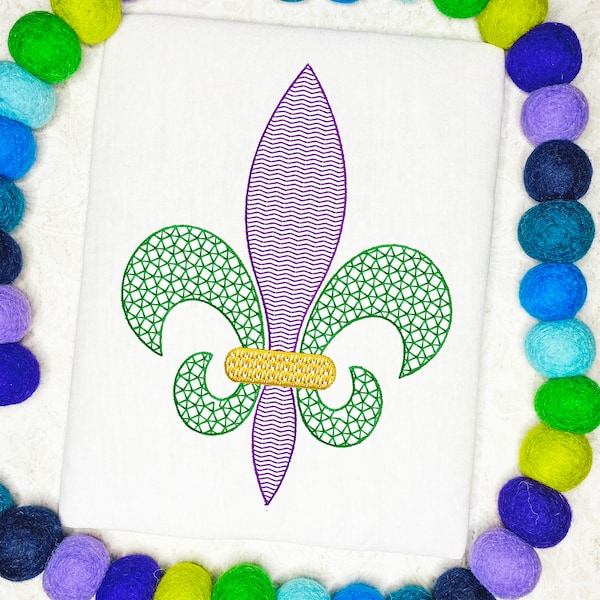 Mardi Gras Fleur de lis motif filled machine embroidery design