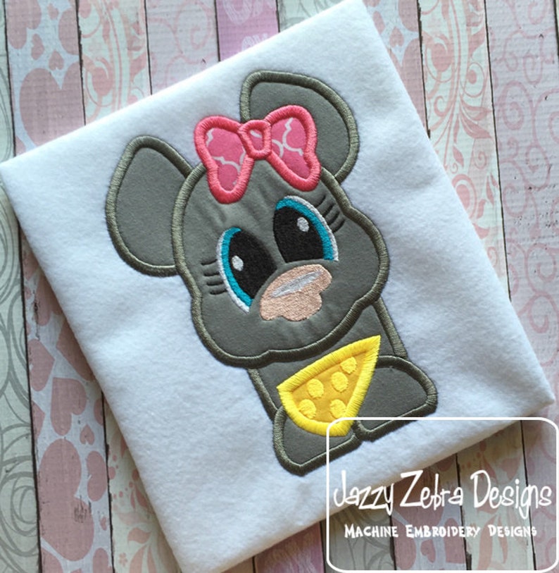 Girl Mouse with cheese appliqué machine embroidery design image 1