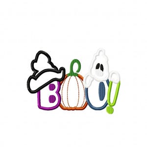 Ghost and witch boo word appliqué machine embroidery design