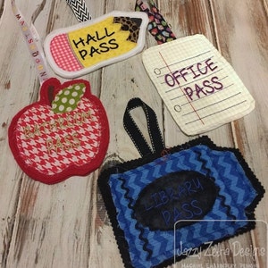 Bundle of 4 Teacher hall passes In The Hoop machine embroidery design