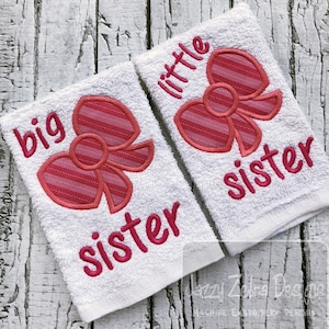 Big sister saying with bow appliqué machine embroidery design