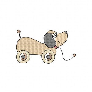 Retro pull toy dog sketch machine embroidery design image 2