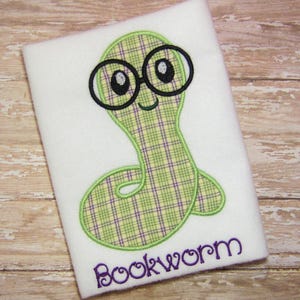 Bookworm applique machine embroidery design
