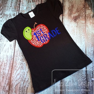 1st grade apple with worm appliqué machine embroidery design