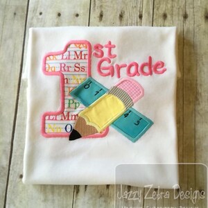 1st Grade pencil and ruler appliqué machine embroidery design