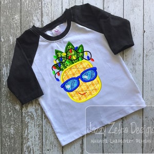Pineapple boy wearing sunglasses with Christmas lights appliqué machine embroidery design