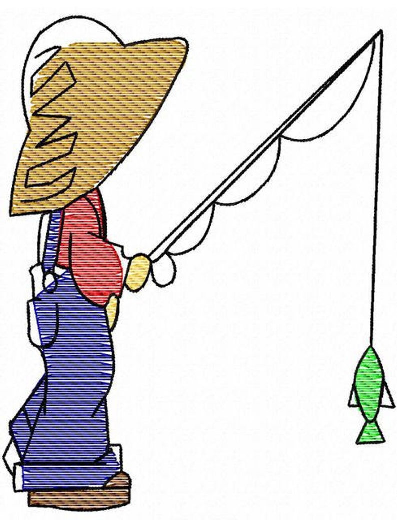 Boy Fishing Sketch Machine Embroidery Design Etsy