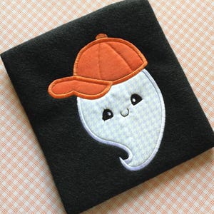 Ghost wearing baseball hat applique machine embroidery design