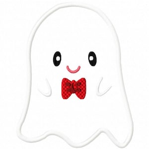 Ghost with bow tie appliqué machine embroidery design