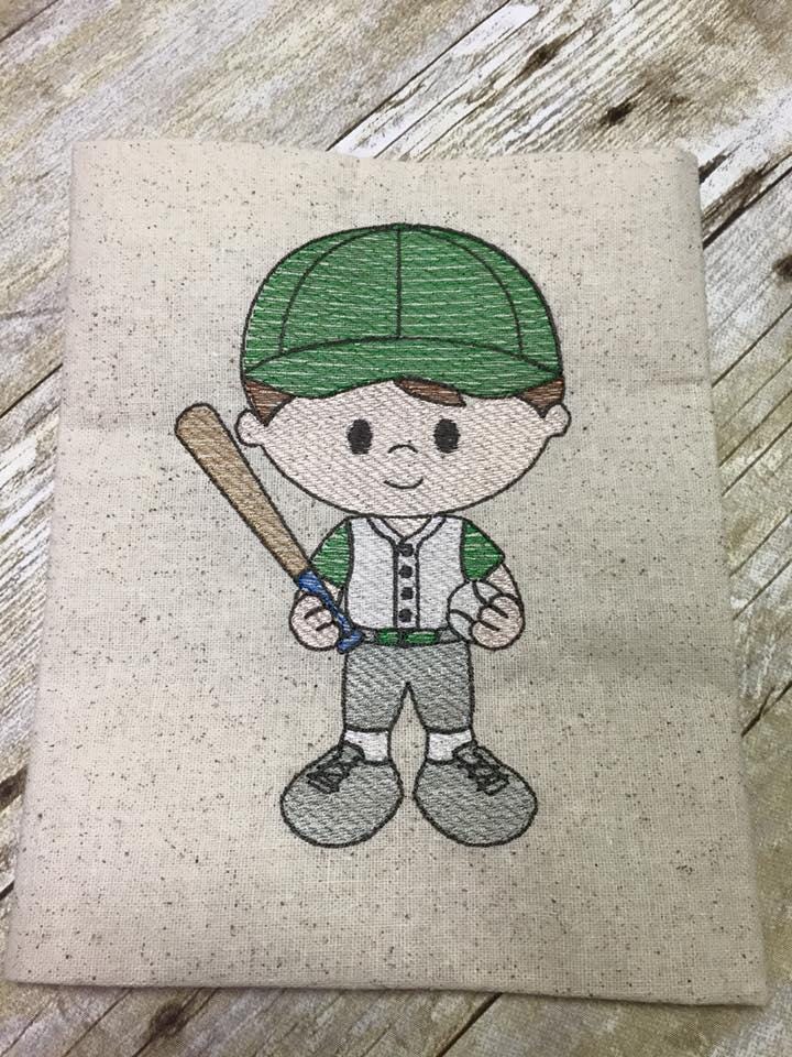 Boy Baseball Sketch Machine Embroidery Design