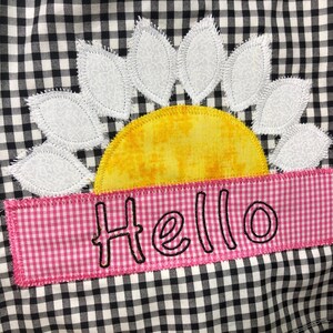 Hello daisy vintage stitch appliqué machine embroidery design