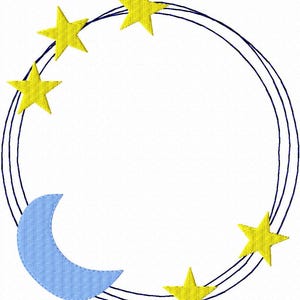 Moon and stars monogram frame machine embroidery design