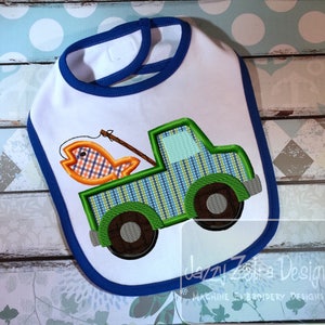 Truck with fishing pole and fish appliqué machine embroidery design