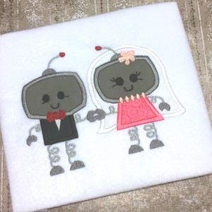 Robot wedding appliqué machine embroidery design