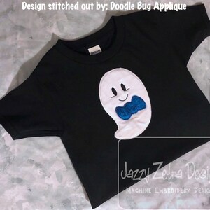 Ghost boy with bow tie vintage stitch appliqué embroidery design
