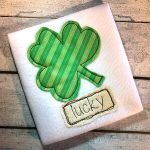 Glückspilz Spruch Klee shabby chic Bohnenstich Applikation Stickdatei