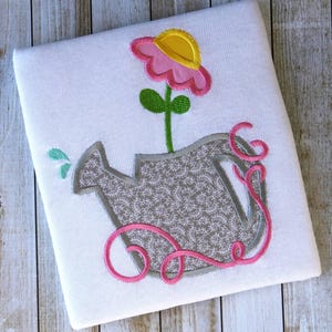 Flower in Watering Can appliqué machine embroidery design