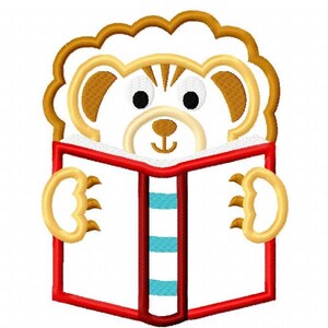 Lion reading book appliqué machine embroidery design