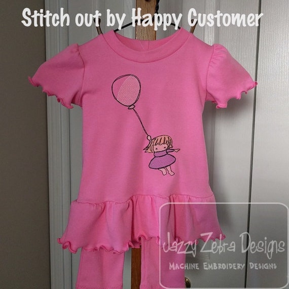 Little Girl With Balloon Sketch Machine Embroidery Design Girl Embroidery Design Balloon Embroidery Design Spring Embroidery Design
