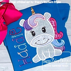 Unicorn applique machine embroidery design