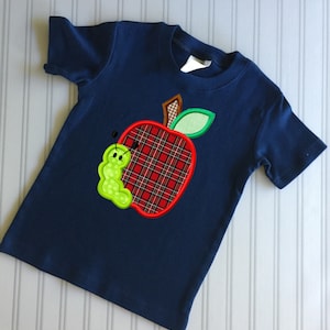 Apple with worm appliqué machine embroidery design