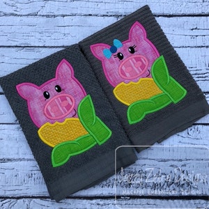 Pig eating corn appliqué machine embroidery design