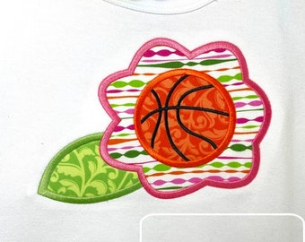 Basketball flower applique machine embroidery design