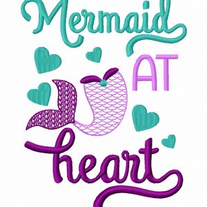 Mermaid at heart saying mermaid tail machine embroidery design