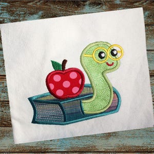 Bookworm with books appliqué machine embroidery design