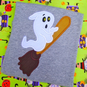 Ghost on Broomstick applique embroidery design