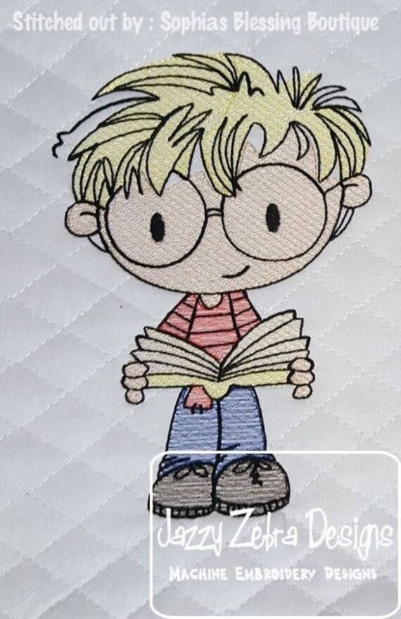 Boy Reading Book Sketch Machine Embroidery Design Reading Embroidery Design Boy Embroidery Design School Embroidery Design Teacher