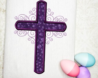 Cross with swirls appliqué machine embroidery design