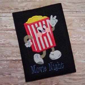 Retro movie concessions animation popcorn applique machine embroidery design