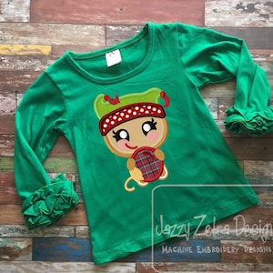 Gingerbread girl with Christmas ornament appliqué machine embroidery design