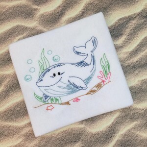 Whale in ocean vintage stitch machine embroidery design
