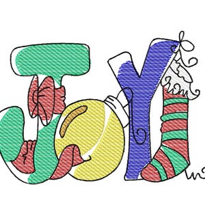 Christmas Joy Word with ornament and stocking sketch machine embroidery design