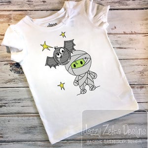 Halloween Mummy with bat sketch machine embroidery design