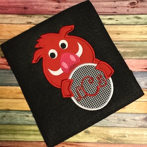 Boar monogram frame appliqué machine embroidery design