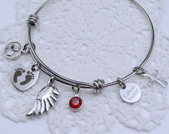 Loss Baby STAINLESS STEEL Bangle Bracelet Charms St Gerard Medal Catholic Miscarriage Stillbirth Still Birth Infant Death Angel Birthstone