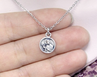 Tiny St Gerard Medal Necklace - Stainless Steel Chain - Catholic Saint Pendant Pregnancy Fertility Baby Mother Mini Dainty Small Simple