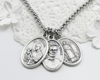 3 Saints of Fertility Pregnancy St Gianna Beretta Molla Gerard Raymond Necklace Medal Infertility Baby Mother Mom Father Dad Perpetual Help