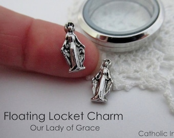 Floating Locket Charm - Our Lady of Grace Medal - Mary Miraculous - Living Life Memory Jewelry Necklace - Charm ONLY - Catholic Christian